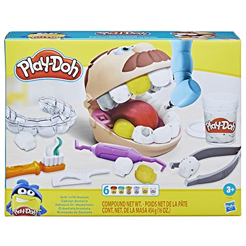 Play-Doh Drill 'n Fill Dentist Toy for Kids 3 Years and Up with Cavity and Metallic Colored Modeling Compound, 10 Tools, 8 Total Cans.