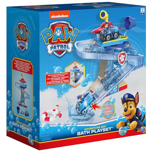 Paw Patrol, Adventure Bay Bath Playset with Light-up Chase Vehicle, Bath Toy for Kids Aged 3 and up