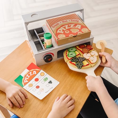 Melissa & Doug Top & Bake Wooden Pizza Counter Play Set (41 Pcs) - Pizza Toy Wooden Play Food Set, Pretend Pizza Sets For Kids Ages 3+