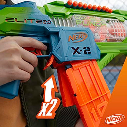 Nerf Elite 2.0 Double Punch Motorized Dart Blaster, Rapid Alternating Barrels, 50 Nerf Elite Darts, 2X 10-Dart Clips, Ages 8 & Up