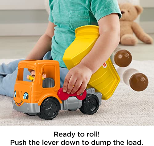 Fisher-Price Little People Toddler Construction Toy Work Together Dump Truck with Music Sounds and 3 Pieces for Ages 1+ Years