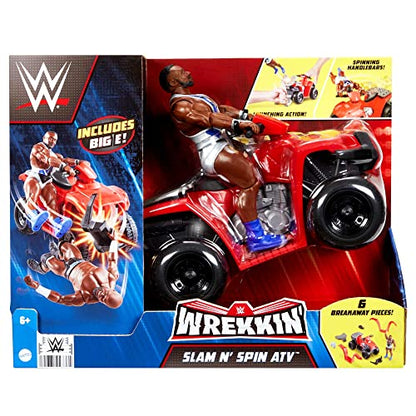 Mattel WWE Action Figures Vehicle Wrekkin Slam N Spin ATV Breakaway Car with Big E 6 Inch Figure Toy for Kids and Collectors