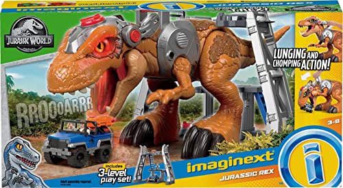 Fisher-Price Imaginext Jurassic World T. rex Dinosaur Toy with Owen Grady Figure, Light-Up Eyes & Chomping Action for Ages 3+ Years, 7-Piece Set (Amazon Exclusive)