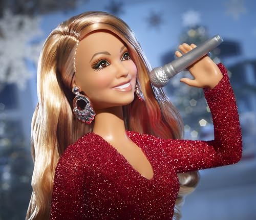 Barbie Mariah Carey Doll, Holiday Celebration Collectible, Glittery Red Gown with Silver Accessories