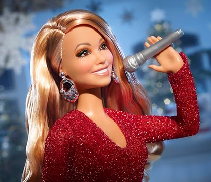 Barbie Mariah Carey Doll, Holiday Celebration Collectible, Glittery Red Gown with Silver Accessories