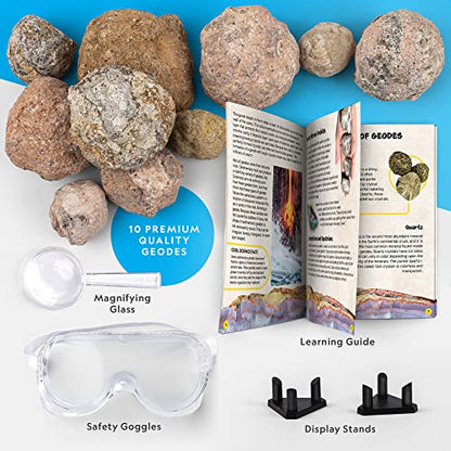 NATIONAL GEOGRAPHIC Break Open 10 Premium Geodes - Includes Goggles and Display Stands