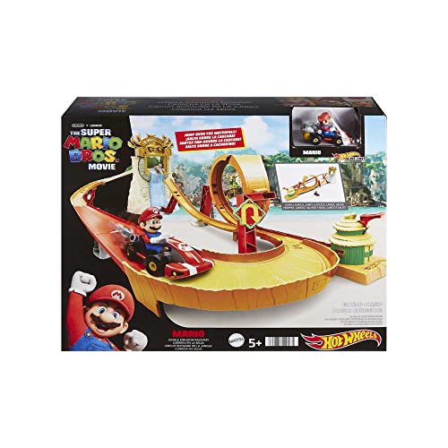 Hot Wheels The Super Mario Bros. Movie Track Set, Jungle Kingdom Raceway Playset with Mario Die-Cast Toy Car .