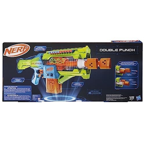 Nerf Elite 2.0 Double Punch Motorized Dart Blaster, Rapid Alternating Barrels, 50 Nerf Elite Darts, 2X 10-Dart Clips, Ages 8 & Up