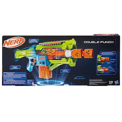 Nerf Elite 2.0 Double Punch Motorized Dart Blaster, Rapid Alternating Barrels, 50 Nerf Elite Darts, 2X 10-Dart Clips, Ages 8 & Up