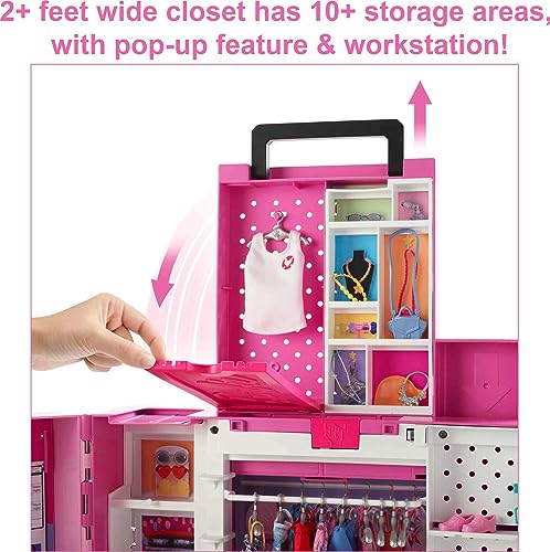 Barbie Dream Closet Playset, 35+ Clothes & Accessories Including 5 Complete Looks, Pop-Up Second Level, Mirror & Laundry Chute