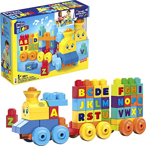 MEGA BLOKS Fisher-Price ABC Blocks Building Toy, ABC Musical Train with 50 Pieces, Music and Sounds for Toddlers, Gift Ideas for Kids Age 1+