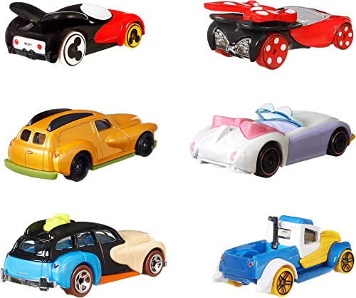 Hot Wheels Disney Character Cars, 6-Pack 1:64 Scale Toy Cars in Collectible Packaging: Mickey, Minnie, Pluto, Daisy, Donald & Goofy