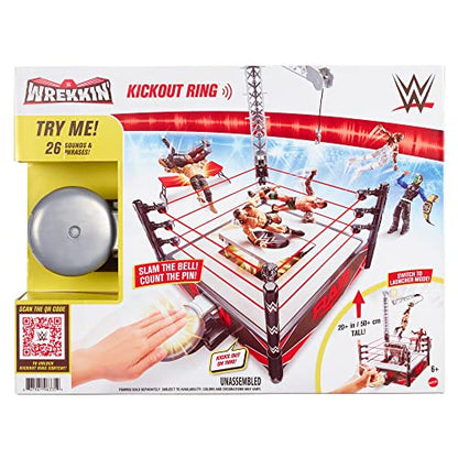 Mattel WWE Kickout Ring Wrekkin Playset with Randomized Ring Count, Springboard Launcher, Crane, WWE Championship & Accessories, 13-Inch X 20-Inch Ring, Multicolor