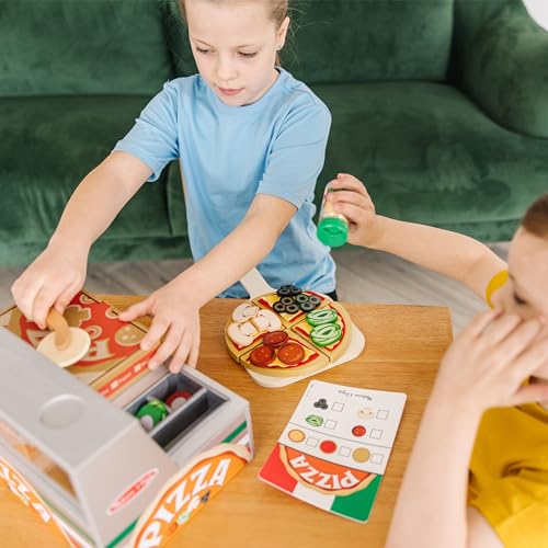 Melissa & Doug Top & Bake Wooden Pizza Counter Play Set (41 Pcs) - Pizza Toy Wooden Play Food Set, Pretend Pizza Sets For Kids Ages 3+