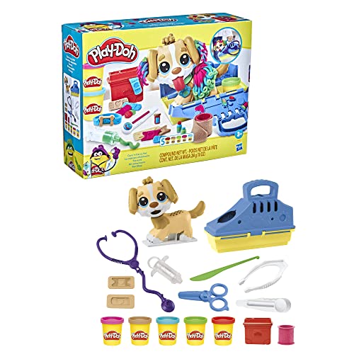 Play-Doh Care 'n Carry Vet Playset for Kids 3 and Up with Toy Dog, Storage, 10 Tools, and 5 Modeling Compound Colors.