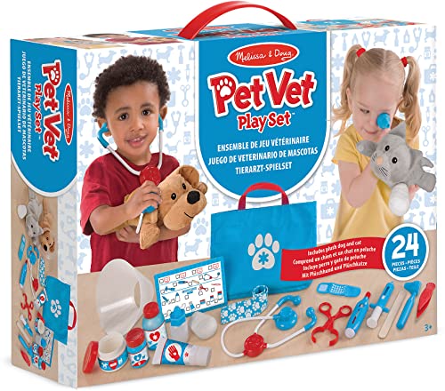 Melissa & Doug Examine and Treat Pet Vet Play Set (24 pcs) - Kids Veterinary Play Set, Veterinarian Kit For Kids, STEAM Toy, Pretend Play Doctor Set For Kids Ages 3+