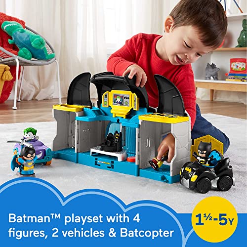 Fisher-Price Little People DC Super Friends Deluxe Batcave, Batman playset with lights and sounds plus 4 character figures for toddlers (Amazon Exclusive)