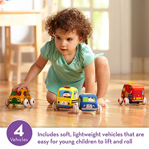 Melissa & Doug K's Kids Pull-Back Vehicle Set - Soft Baby Toy Set With 4 Cars and Trucks and Carrying Case - Pull Back Cars, Toys For Babies And Toddlers