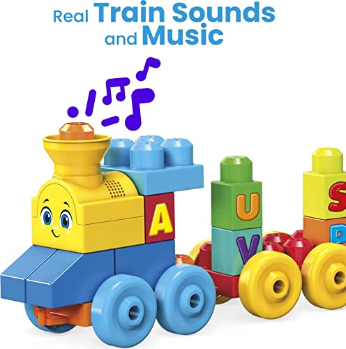 MEGA BLOKS Fisher-Price ABC Blocks Building Toy, ABC Musical Train with 50 Pieces, Music and Sounds for Toddlers, Gift Ideas for Kids Age 1+