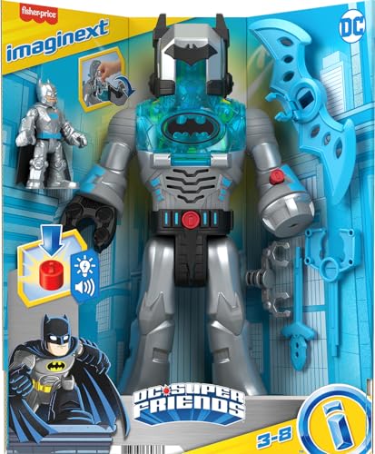 Fisher-Price Imaginext DC Super Friends Batman Toy Insider & Exo Suit 12-Inch Robot with Lights Sounds & Figure for Ages 3+ Years, Defender Grey, Medium