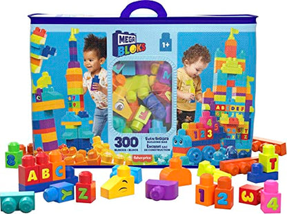 MEGA BLOKS Fisher-Price Toddler Block Toys, Even Bigger Building Bag with 300 Pieces and Storage.