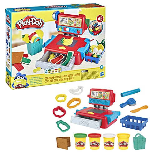 Play-Doh Cash Register with Fun Sounds, Play Food Accessories, and 4 Non-Toxic Colors. 3 & up.