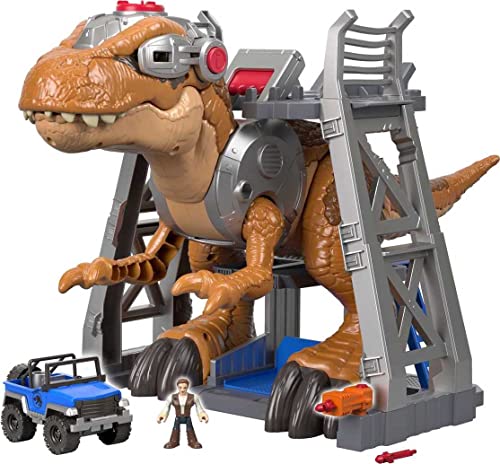 Fisher-Price Imaginext Jurassic World T. rex Dinosaur Toy with Owen Grady Figure, Light-Up Eyes & Chomping Action for Ages 3+ Years, 7-Piece Set (Amazon Exclusive)