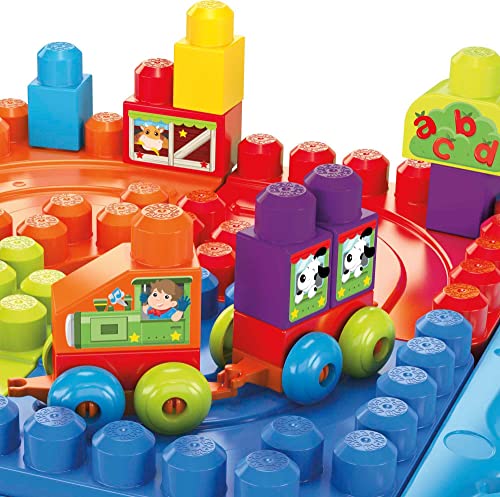 MEGA Bloks Fisher Price Toddler Building Blocks, Build N Learn Activity Table with 30 Pieces, Toy Car and Storage.