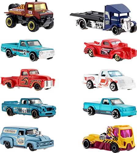 Hot Wheels 10-Pack, Set of 10 Toy Trucks in 1:64 Scale, Mix of Officially Licensed & Unlicensed (Styles May Vary) (Amazon Exclusive)