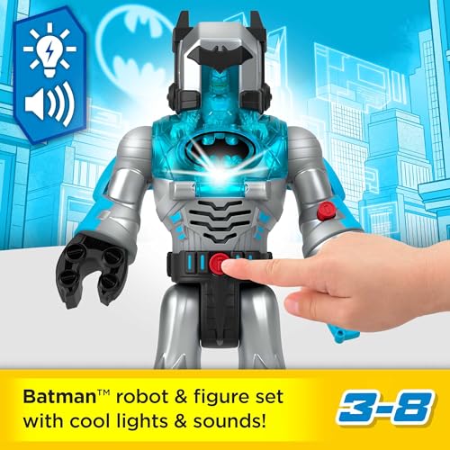 Fisher-Price Imaginext DC Super Friends Batman Toy Insider & Exo Suit 12-Inch Robot with Lights Sounds & Figure for Ages 3+ Years, Defender Grey, Medium