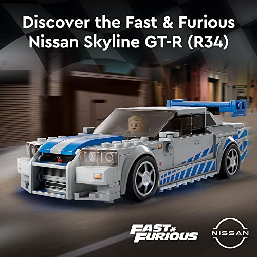 LEGO Speed Champions 2 Fast 2 Furious Nissan Skyline GT-R (R34) 76917 Race Car Toy Model Building Kit, Collectible with Racer Minifigure, 2023 Set for Kids