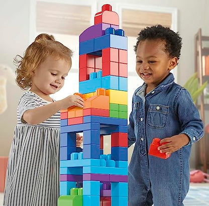 MEGA BLOKS Fisher-Price Toddler Block Toys, Big Building Bag with 80 Pieces and Storage Bag, Blue.