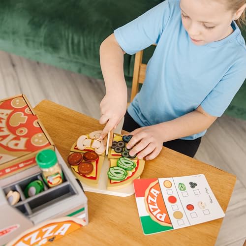 Melissa & Doug Top & Bake Wooden Pizza Counter Play Set (41 Pcs) - Pizza Toy Wooden Play Food Set, Pretend Pizza Sets For Kids Ages 3+