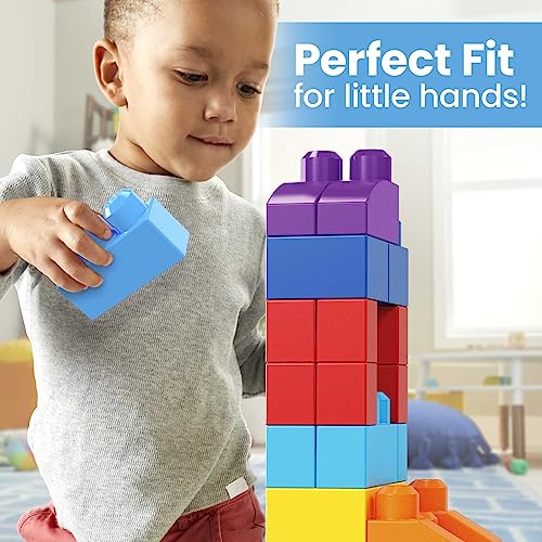 MEGA BLOKS Fisher-Price Toddler Block Toys, Big Building Bag with 80 Pieces and Storage Bag, Blue.