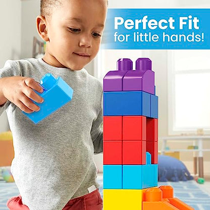 MEGA BLOKS Fisher-Price Toddler Block Toys, Big Building Bag with 80 Pieces and Storage Bag, Blue.