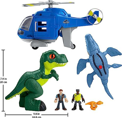 Fisher-Price Imaginext Jurassic World Dino Chopper 6-Piece Set with 3 Dinosaur Toys, Owen Grady Figure and Toy Helicopter for Preschool Kids Ages 3 Years and Up