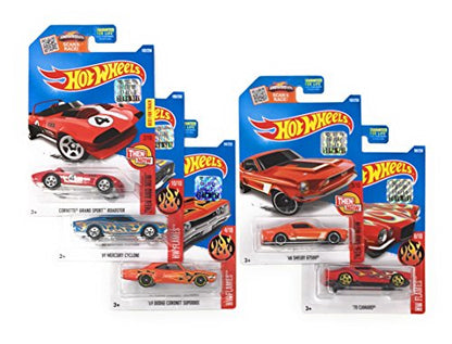 Hot Wheels Muscle Car Madness 5 Pack Random Diecast Bundle Set with Various Corvettes, Mustangs, Camaros, Chargers, GTO"s, Firebirds, Shelby, and More