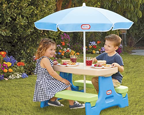 Little Tikes Easy Store Picnic Table with Umbrella, Multi Color, 42.00''L x 38.00''W x 19.75''H