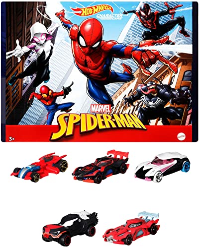 Hot Wheels Marvel Spider-Man 5-Pack 1:64 Scale Toy Cars, Spider-Man, Proto-Suit , Miles Morales, Spider-Gwen & Venom