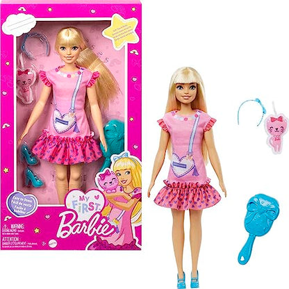 Barbie My First Barbie Preschool Doll, "Malibu" with 13.5-inch Soft Posable Body , Plush Kitten & Accessories