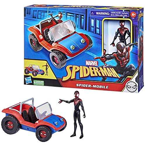 Spider-Man Marvel Spider-Mobile 6-Inch-Scale Vehicle with Miles Morales Action Figure,Ages 4 and Up