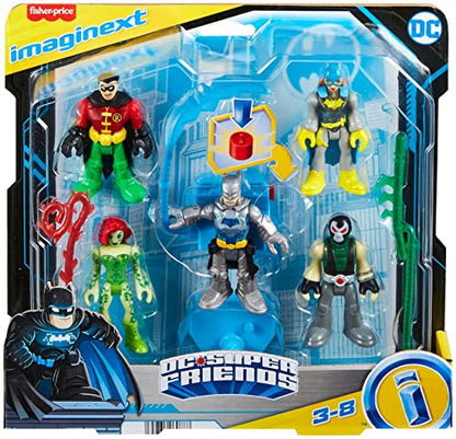 Fisher-Price Imaginext DC Super Friends Preschool Toys Batman Battle Multipack 9-Piece Figure Set with Light-Up Backpack for Ages 3+ Years