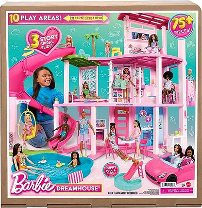 Barbie Dreamhouse 2023, Pool Party Doll House with 75+ Pieces and 3-Story Slide, Barbie House Playset, Pet Elevator and Puppy Play Areas