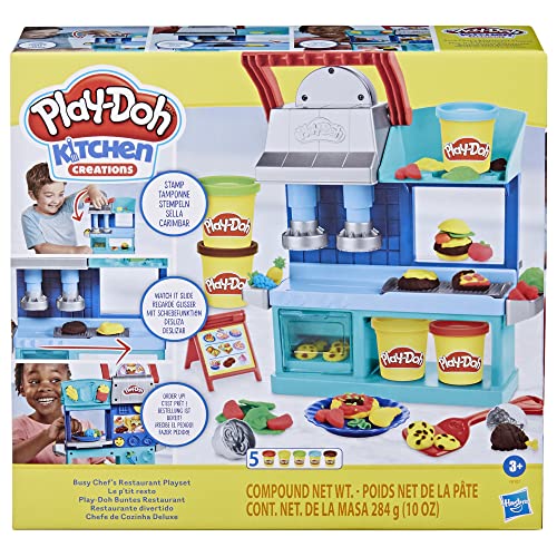 Play-Doh Kitchen Creations Busy Chef's Restaurant Playset, 2-Sided Play Kitchen set . Ages 3+