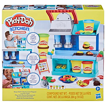 Play-Doh Kitchen Creations Busy Chef's Restaurant Playset, 2-Sided Play Kitchen set . Ages 3+