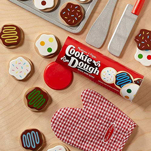 Melissa & Doug Slice and Bake Wooden Cookie Play Food Set - Pretend Cookies And Baking Sheet, Wooden Play Food Set, Toy Baking Set For Kids Ages 3+