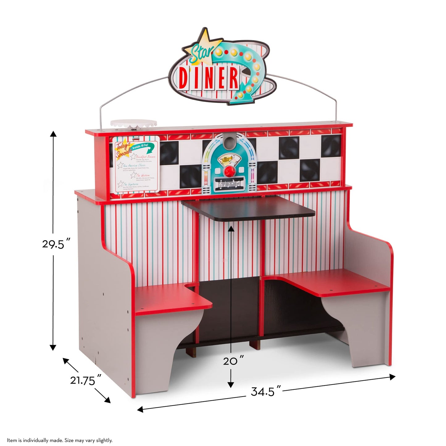 Melissa & Doug Double-Sided Wooden Star Diner Restaurant Play Space,Red