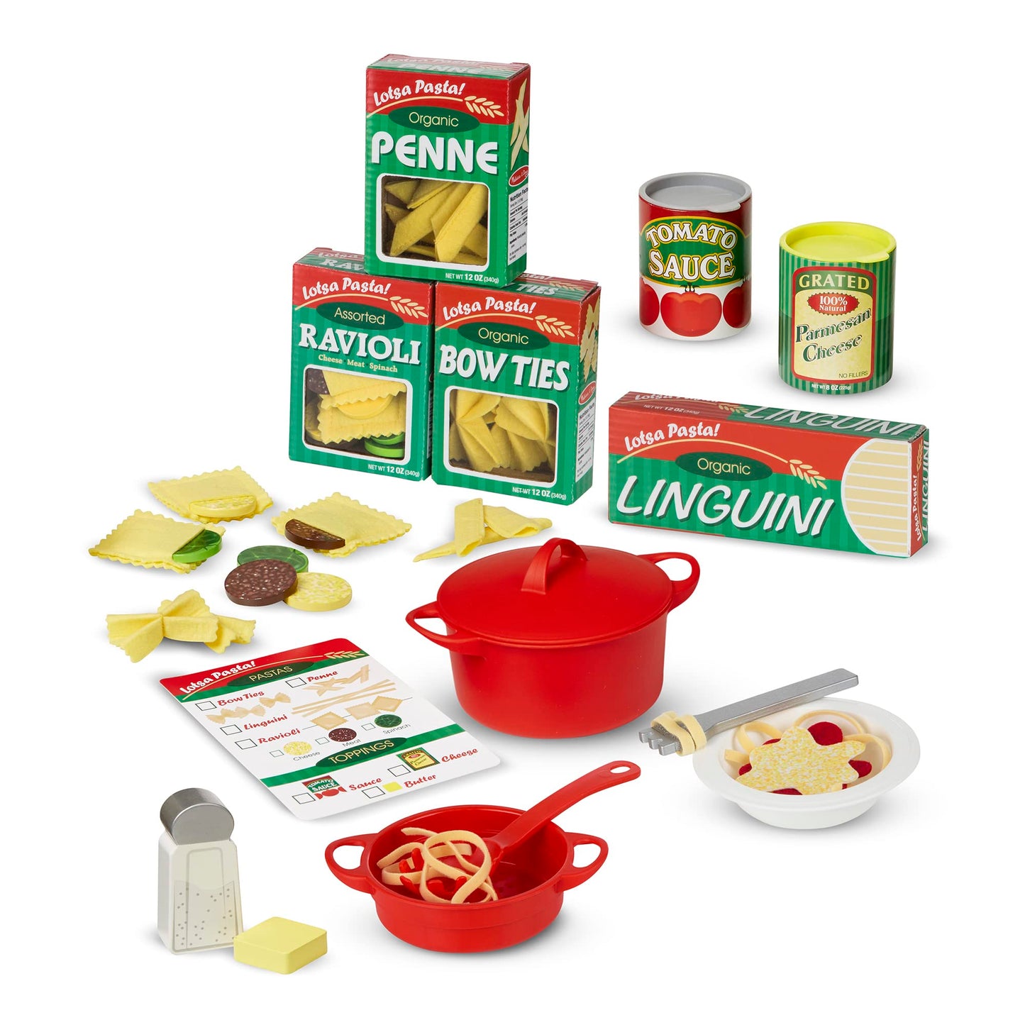 Melissa & Doug Prepare & Serve Pasta Play Food Set - Wooden Play Food Sets For Kids Kitchen, Pretend Play Kitchen Toys For Kids Ages 3+,Yellow