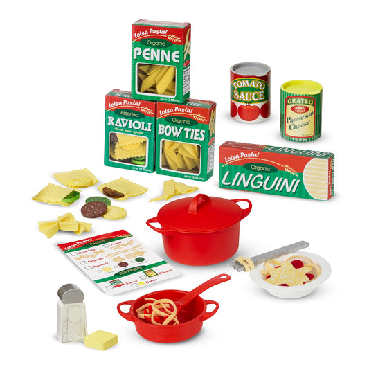 Melissa & Doug Prepare & Serve Pasta Play Food Set - Wooden Play Food Sets For Kids Kitchen, Pretend Play Kitchen Toys For Kids Ages 3+,Yellow