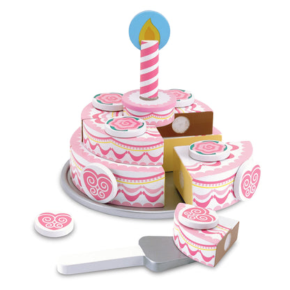 Melissa & Doug Triple-Layer Party Cake Wooden Play Food Set - Birthday Cake Pretend Food Play Set For Toddlers, Kids Ages 3+